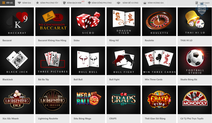 Sảnh chơi casino online tại nhà cái 188bet rất đa dạng