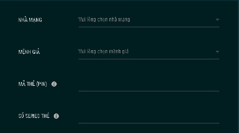 Biểu mẫu nạp tiền qua thẻ cào