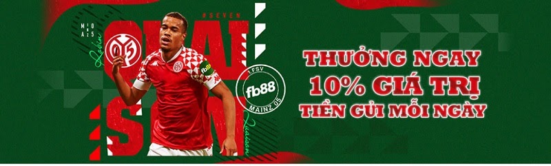 Thưởng ngay 10% giá trị tiền nạp mỗi ngày tại FB88