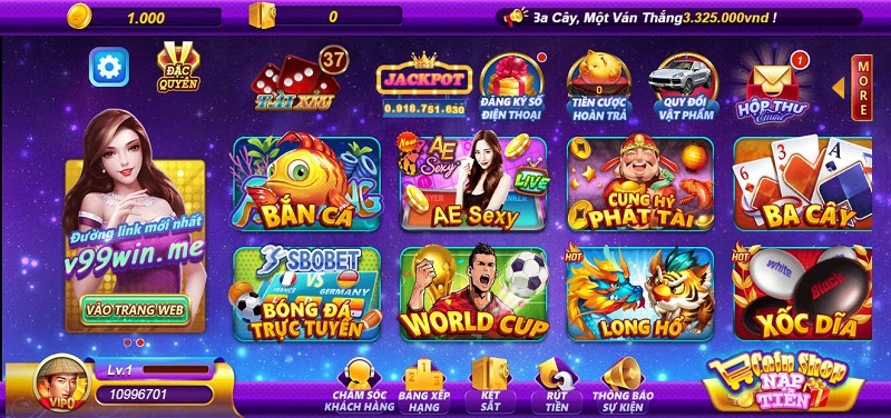 Giao diện Game v99 Club