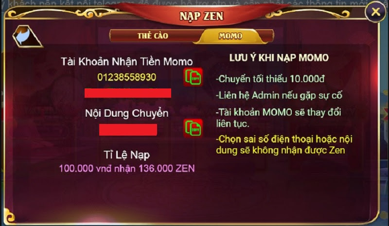 Cách nạp tiền vuongquocxeng