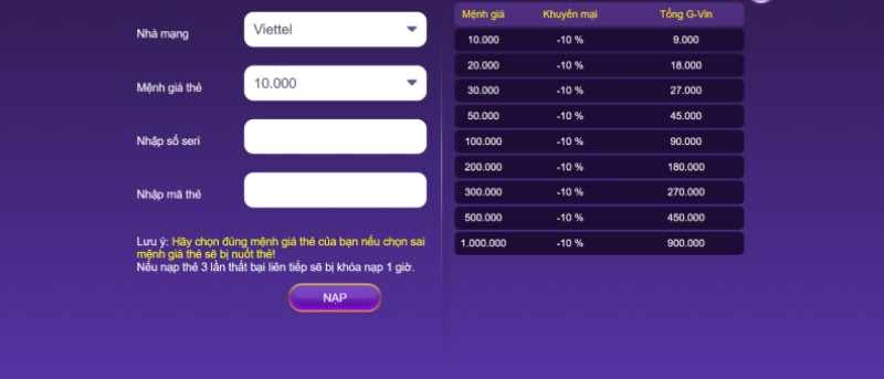 Cách nạp tiền G88