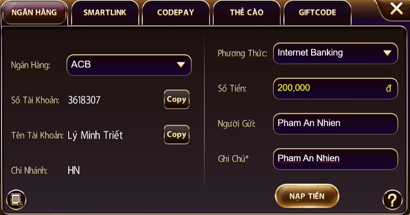 Cách nạp tiền Macau Club