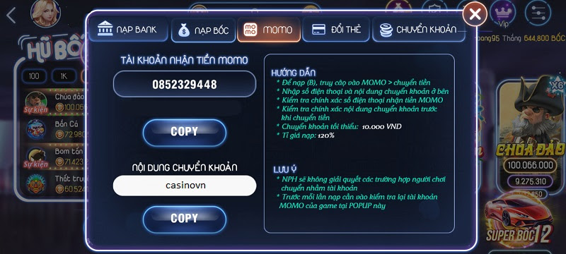 Nạp tiền Boc Club