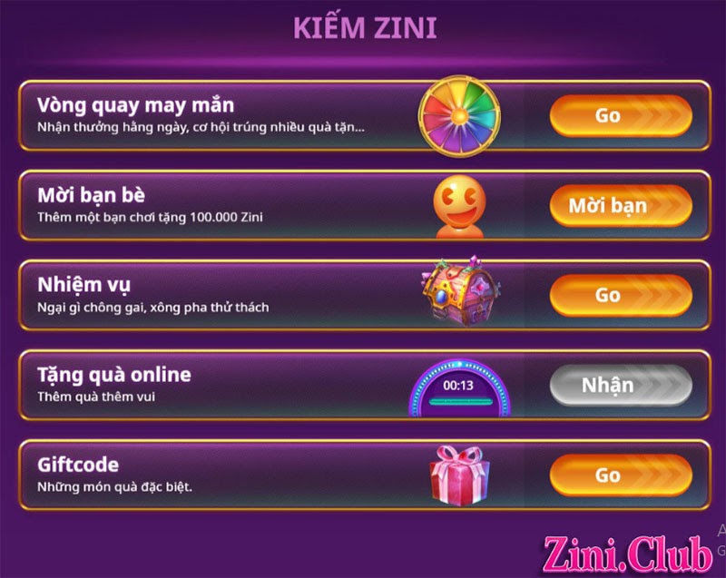 Cách nhận giftcode Zini Club