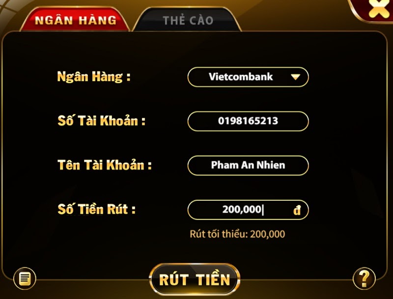 Biểu mẫu rút tiền Ric Win