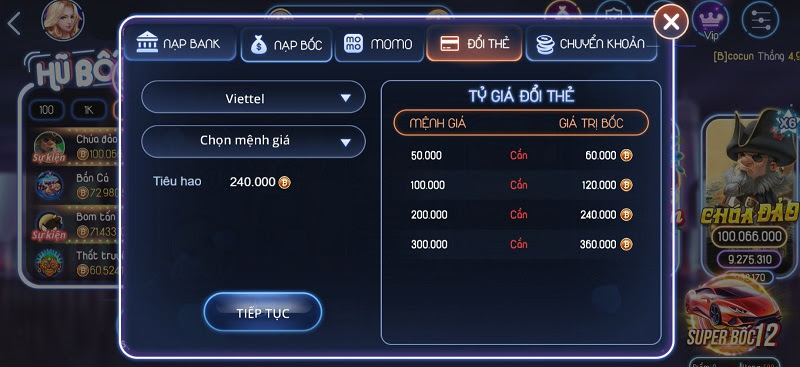 Rút tiền Boc Club