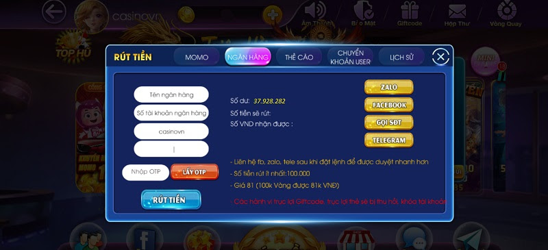 Rút tiền E168 Club