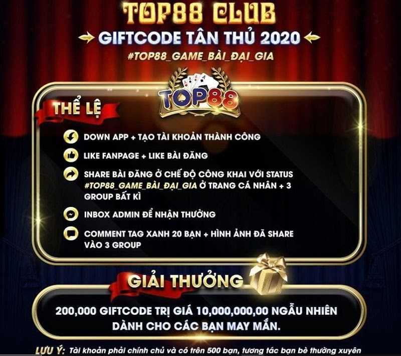 Giftcode tân thủ Top88