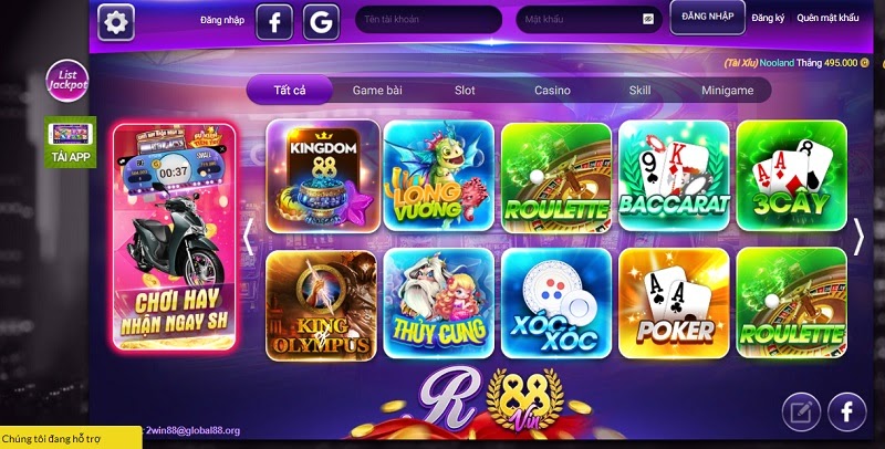 Giao diện cuốn hút của cổng game bài đổi thưởng R88 Club