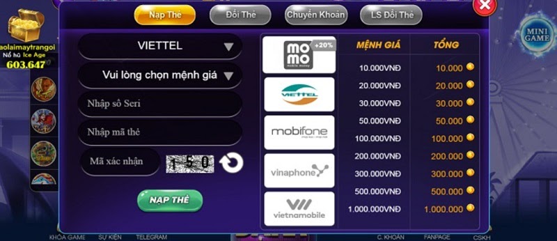 Nạp tiền tại cổng game bài đẳng cấp SumVip