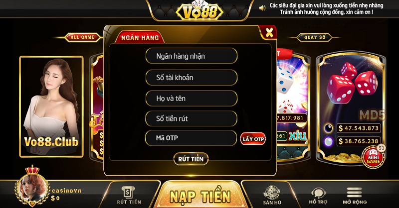 Rút tiền Vo88 Club