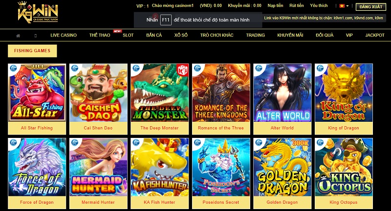 Khu vực game bắn cá K9VN