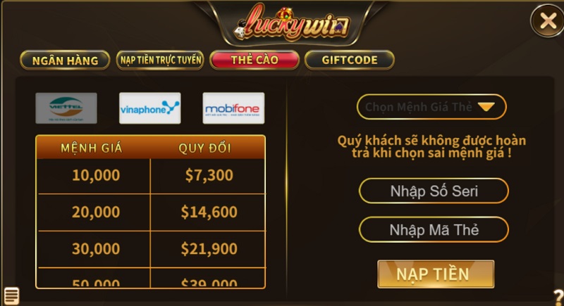 Nạp tiền Luckywin Club