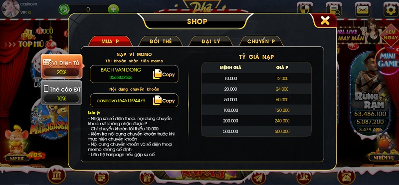 Nạp tiền Phê Vin