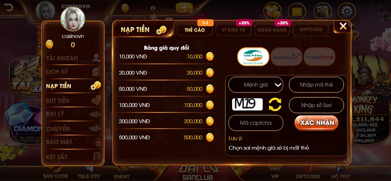 Nạp tiền San Club