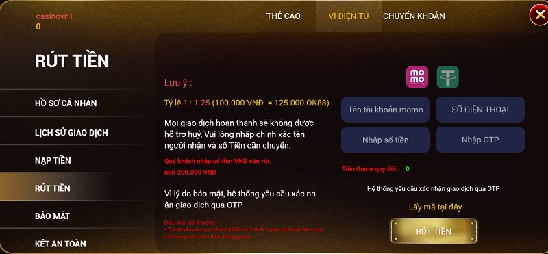 Rút tiền OK88
