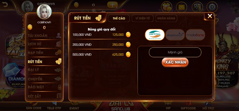 Rút tiền San Club