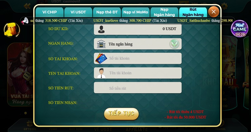 Rút tiền USDT Casino