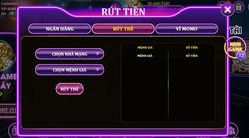 Rút tiền GameTopOne Club