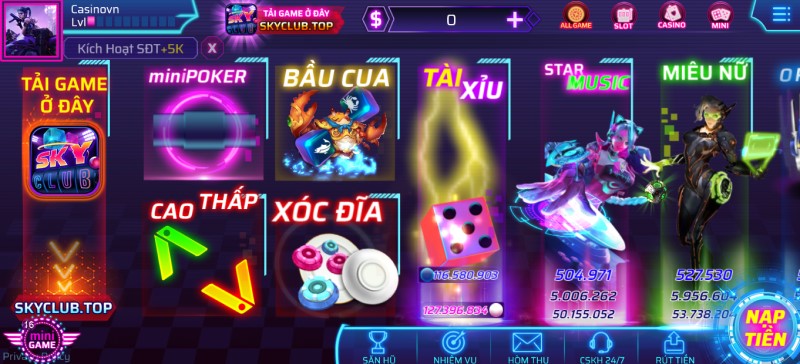 Giao diện Sky Club