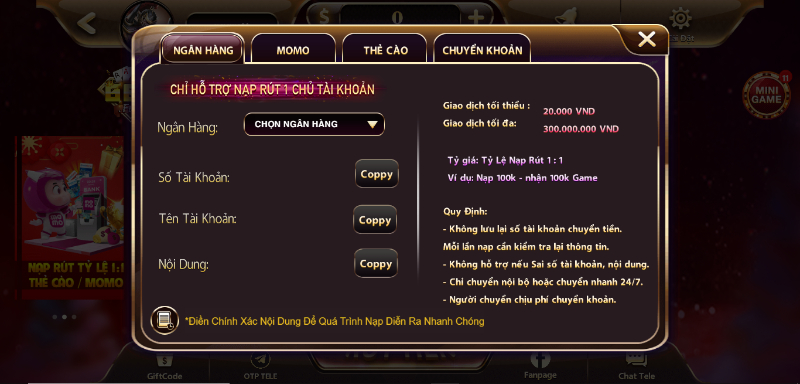 Hướng dẫn nạp rút tại cổng game G63 Fun