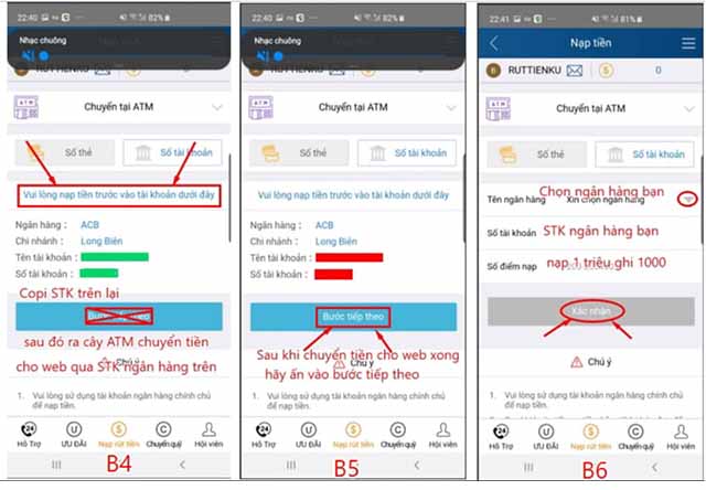 Ra ATM và chuyển khoản vào STK mà KUBET cung cấp