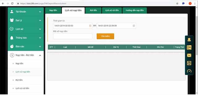Kiểm tra lịch sử nạp tiền tại LOTO188