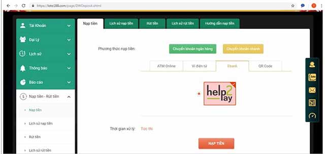 Giao diện tại Ebank của LOTO188