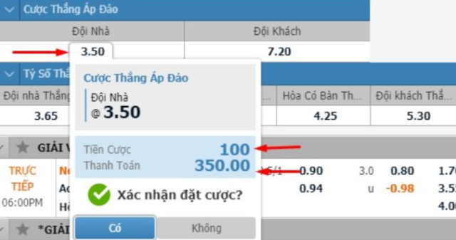 Giao diện một bàn cược